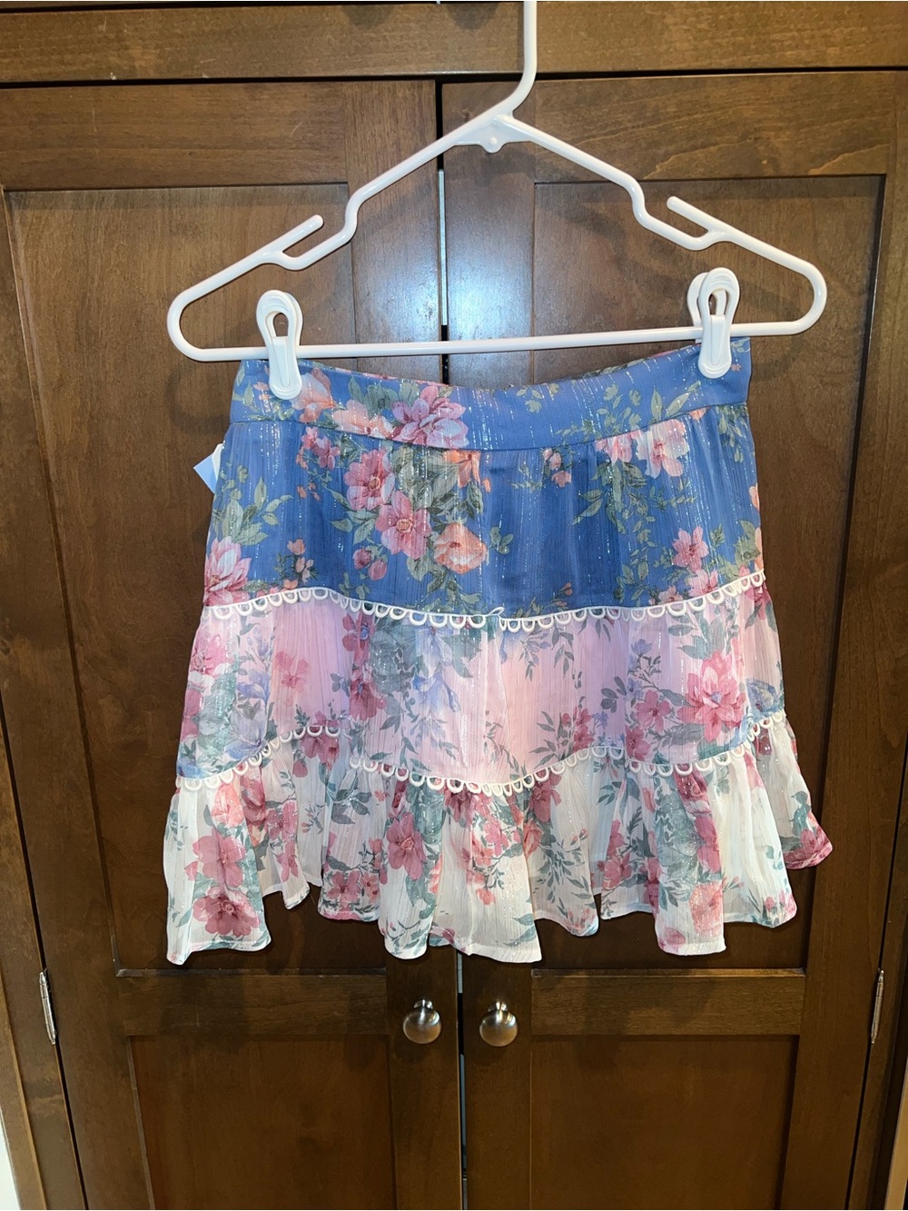 Altar'd State Blue and Pink Floral Tiered Skirt